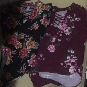 2 floral bodysuits 1 black and one burgundy 🌺